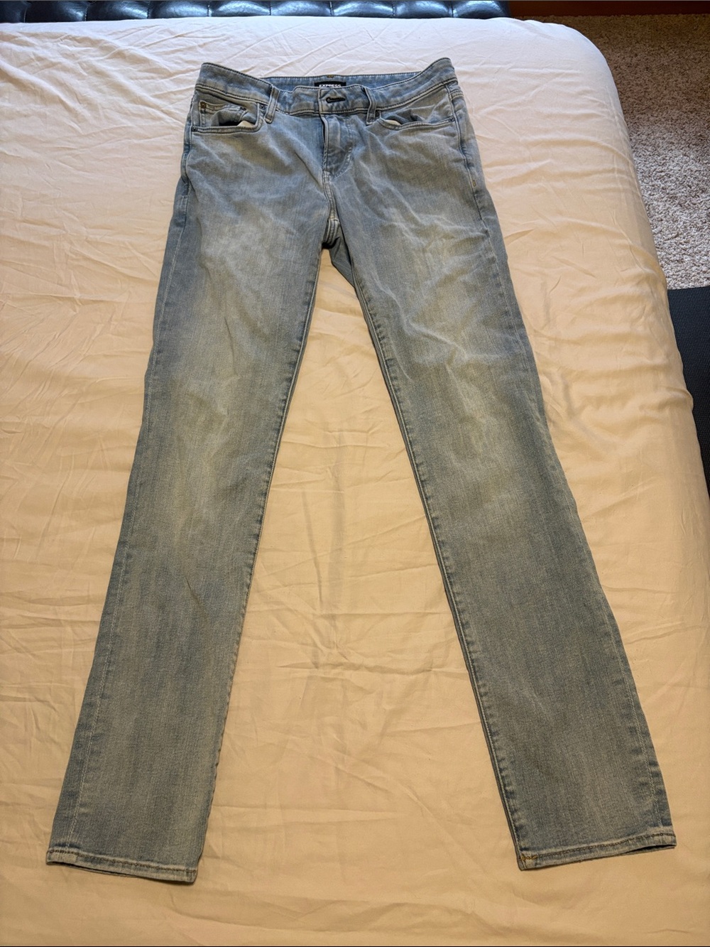 Express Mens Light Wash Jeans 29x34 Slim Fit Tall Y2K Faded Blue Denim